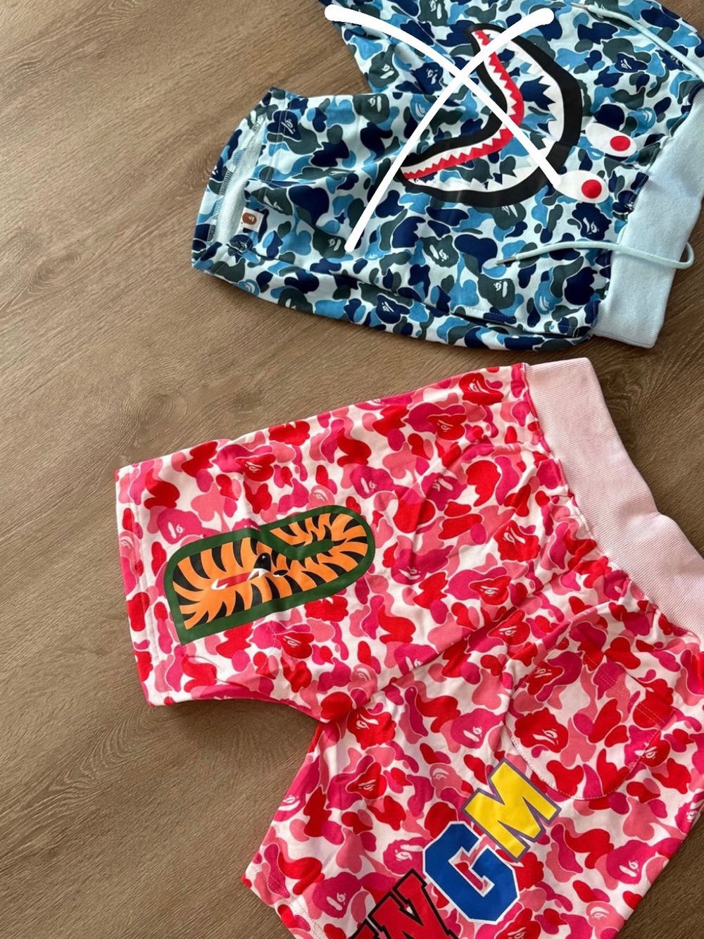 Bape Pink & Red Camo Shorts with Multicolor Logo